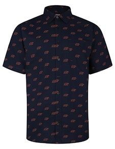 Bigdude All Over Geometric Bear Print Short Sleeve Shirt Navy