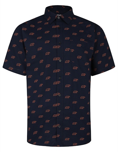 Bigdude All Over Geometric Bear Print Short Sleeve Shirt Navy