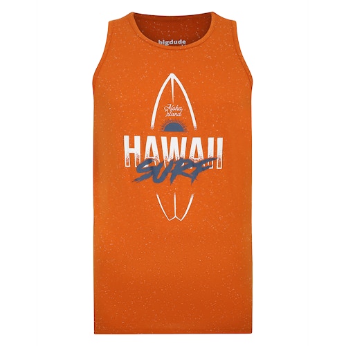 Bigdude Hawaii Print Vest Burnt Orange Tall