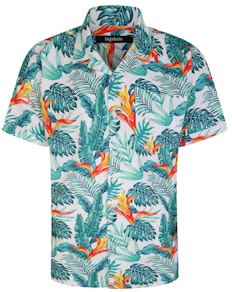 Bigdude Kurzärmliges Hemd mit entspanntem Kragen und tropischem Aufdruck, mehrfarbig