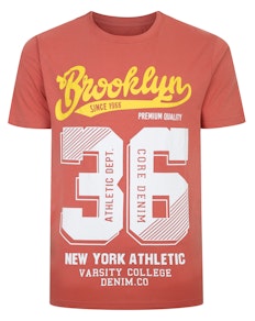 Bigdude T-Shirt mit Brooklyn-Print, verwaschenes Rot, groß