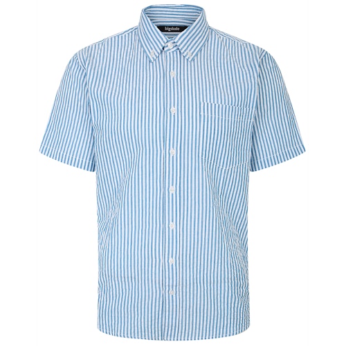 Bigdude Short Sleeve Seersucker Shirt Blue/White Tall