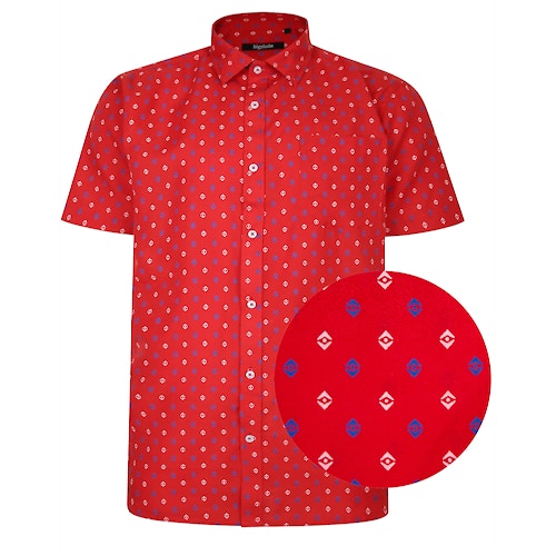 Bigdude All Over Abstract Print Woven Short Sleeve Shirt Red White