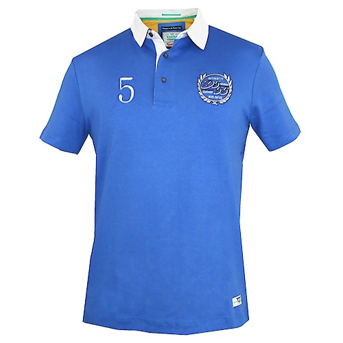 D555 JUDD Short Sleeve Rugby Shirt With Twill Collar Royal