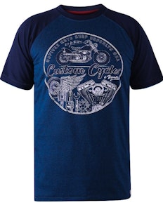 D555 Porter Custom Cycles Raglan Sleeve T-shirt Blue Twist