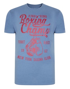T-Shirt mit Bigdude Boxing Champ-Print Denim Marl Tall