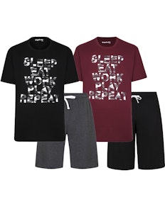 Bigdude Printed Pyjama Set BurgundyBlack/BlackCharcoal Twin Pack