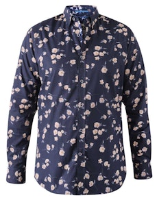 D555 Rooksey Langarm-Hemd mit Blumendruck, Marineblau