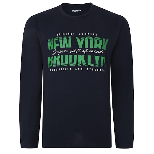 Bigdude New York Print Langarm-T-Shirt Marineblau