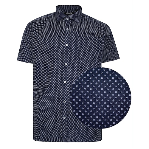 Bigdude Punkte Muster Kurzarmhemd Blau/Weiß