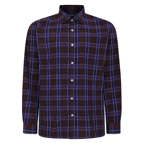 Bigdude Checked Poplin Long Sleeve Shirt Purple/Brown Tall