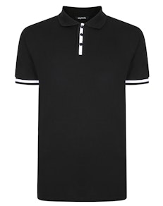 Bigdude Contrast Stripe Placket With Tipped Cuff Polo Shirt Black Tall