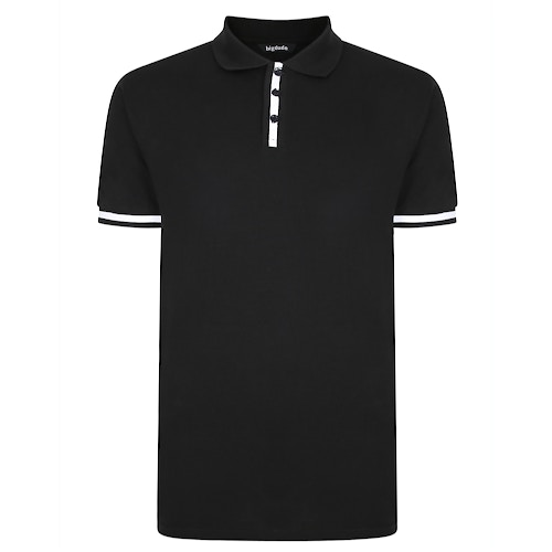 Bigdude Contrast Stripe Placket With Tipped Cuff Polo Shirt Black Tall