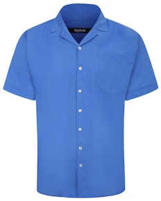 Bigdude – Kurzarmhemd mit leichtem Leinen-Touch, Blau, Tall