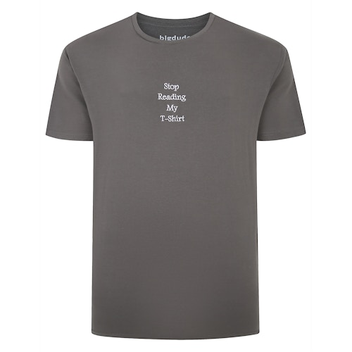 Bigdude Slogan Embroidered T-Shirt Washed Charcoal Tall