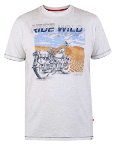 D555 Langdon Ride Wild Motorbike Print T-Shirt Off White Marl