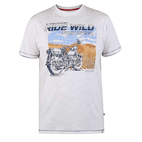 D555 Langdon Ride Wild Motorbike Print T-Shirt Off White Marl