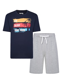 Bigdude Eat Sleep Surf Pyjama-Set Marine/Grau meliert