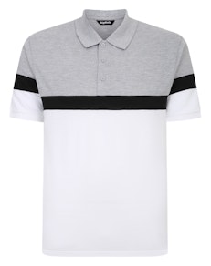 Bigdude Piqué-Poloshirt mit Farbblockdesign, Grau/Weiß, Tall