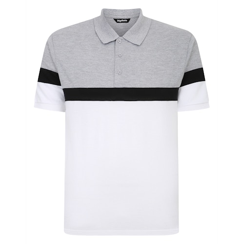 Bigdude Piqué-Poloshirt mit Farbblockdesign, Grau/Weiß, Tall