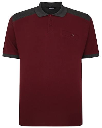 Bigdude Contrast Shoulder Polo Shirt Burgundy/Charcoal