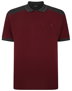 Bigdude Contrast Shoulder Polo Shirt Burgundy/Charcoal
