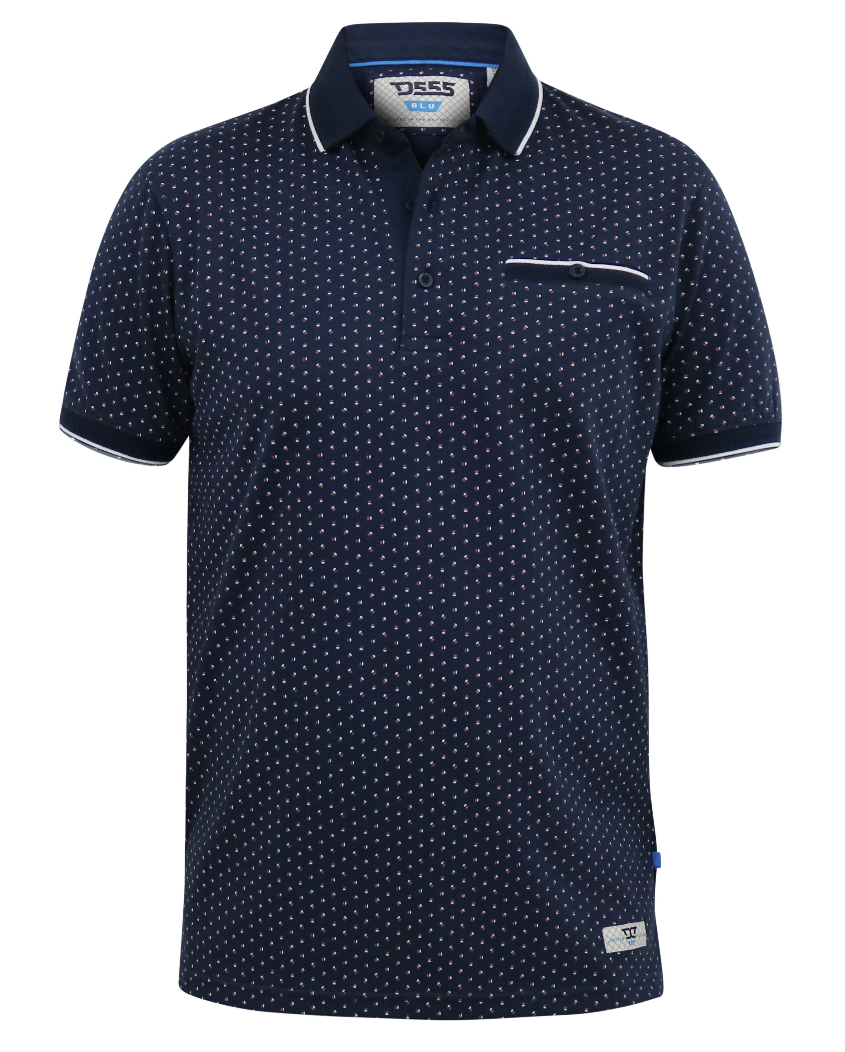 D555 Darwin AOP Polo Shirt With Jacquard Collar \u0026 Rib Cuffs Navy | BigDude