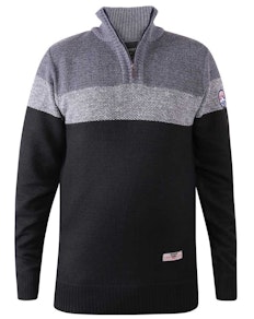D555 Lewisham 1/4 Neck Zip Cut and Sew Sweater Black/Grey