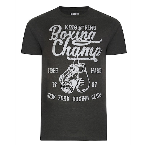 Bigdude Boxing Champ Print T-Shirt Charcoal