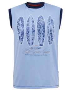 D555 Bretton Surf Board Print Sleeveless T-Shirt Blue Marl