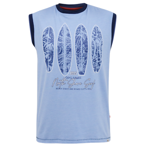 D555 Bretton Surf Board Print Sleeveless T-Shirt Blue Marl