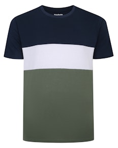 Bigdude Gestreiftes Cut & Sew T-Shirt Marineblau