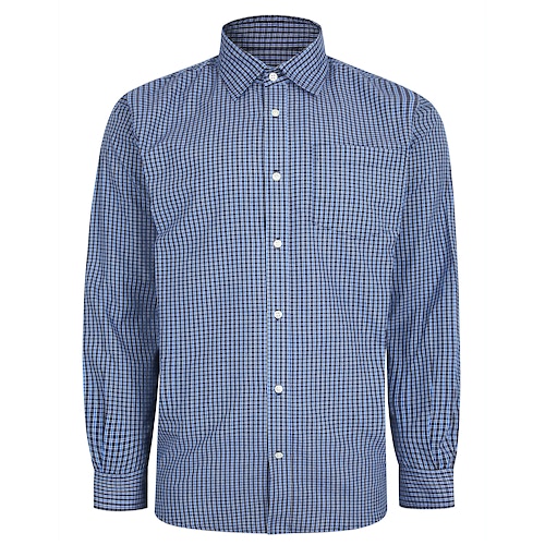 Bigdude Woven Long Sleeve Checked Shirt Blue/Navy Tall