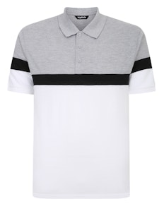 Bigdude Piqué-Poloshirt in Farbblock-Optik, Grau/Weiß