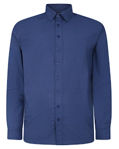 Bigdude Popeline-Hemd mit Allover-Abstraktem-Print, langärmlig, Blau