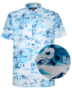 Bigdude All Over Floral Print Woven Short Sleeve Shirt Blue Tall