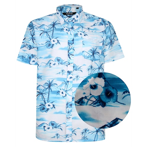 Bigdude Kurzarmhemd Tropischer Blumen Print Blau Tall Fit