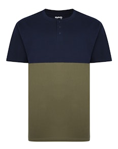 Bigdude Grandad T-Shirt mit Farbblock, Marineblau/Oliv, groß