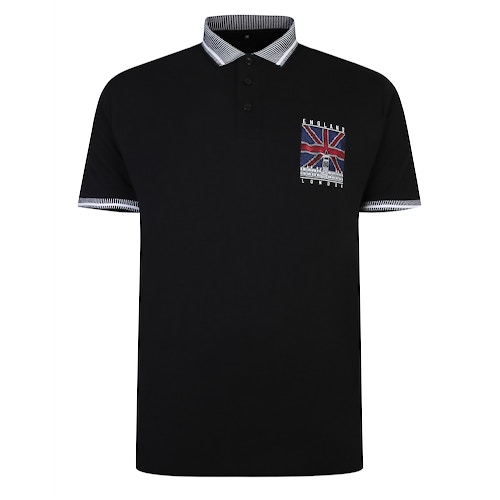 Bigdude Union Jack Jersey Polo Shirt Black Tall
