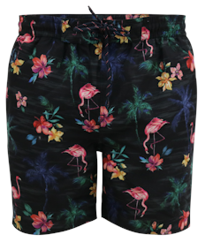 D555 Campton Flamingo And Palm Tree Print Swim Shorts Black
