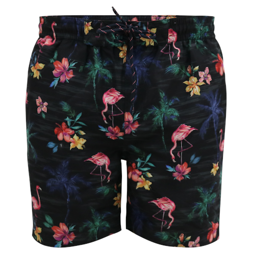 D555 Campton Flamingo And Palm Tree Print Swim Shorts Black