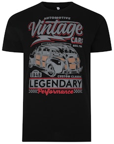 Bigdude Vintage Car Print T-Shirt Schwarz