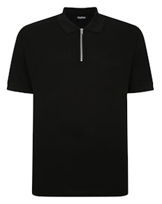 Bigdude – Poloshirt mit Waffelmuster und Reißverschluss in Schwarz, Größe Tall