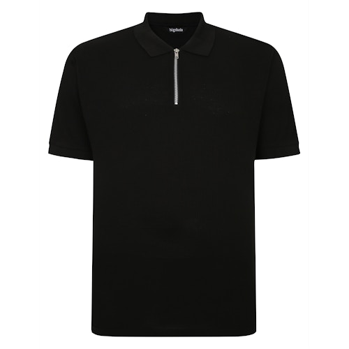 Bigdude – Poloshirt mit Waffelmuster und Reißverschluss in Schwarz, Größe Tall