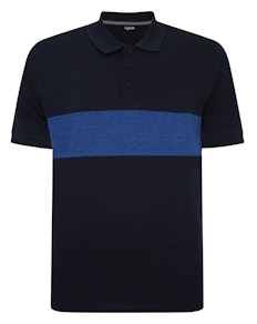 Bigdude-Poloshirt aus reiner Baumwolle mit Farbblockmuster, Marineblau/Königsblau, groß