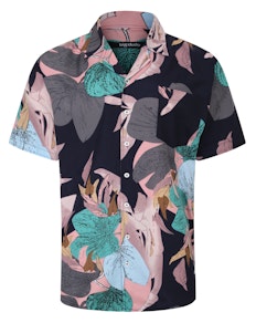 Bigdude Relaxed Collar Floral Print Short Sleeve Shirt Navy
