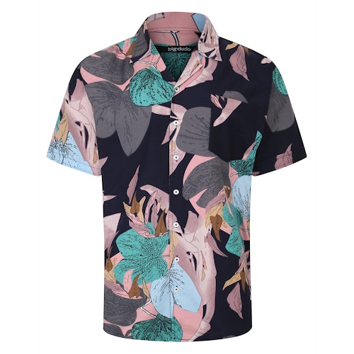 Bigdude Relaxed Collar Floral Print Short Sleeve Shirt Navy