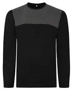 Bigdude Cut & Sew 2 Tone Long Sleeve T-Shirt Black/Charcoal