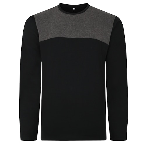 Bigdude Cut & Sew 2 Tone Long Sleeve T-Shirt Black/Charcoal
