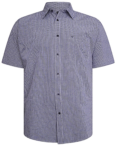 Cotton Valley Small Gingham Check Short Sleeve Shirt Navy